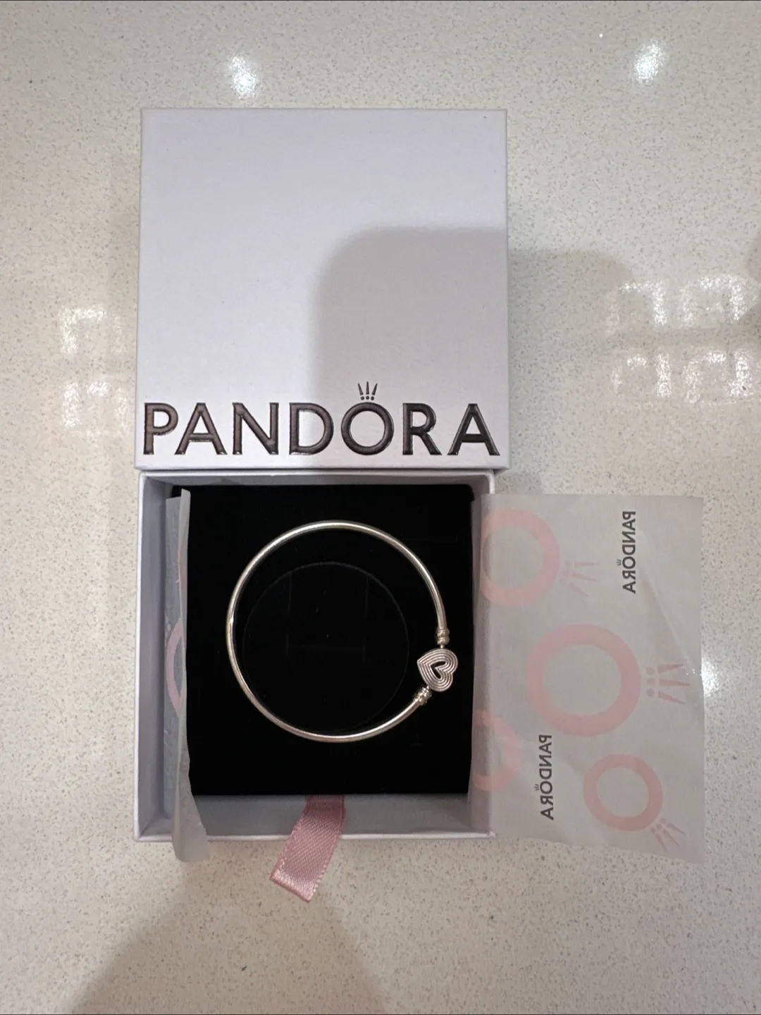Pandora Silver Bangle with Heart Clasp - With Box thumbnail