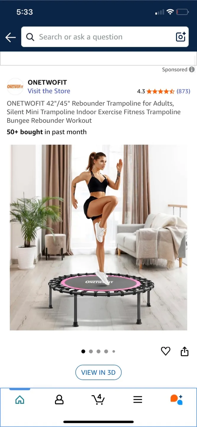 New-ONETWOFIT 42" Rebounder Trampoline - pink thumbnail