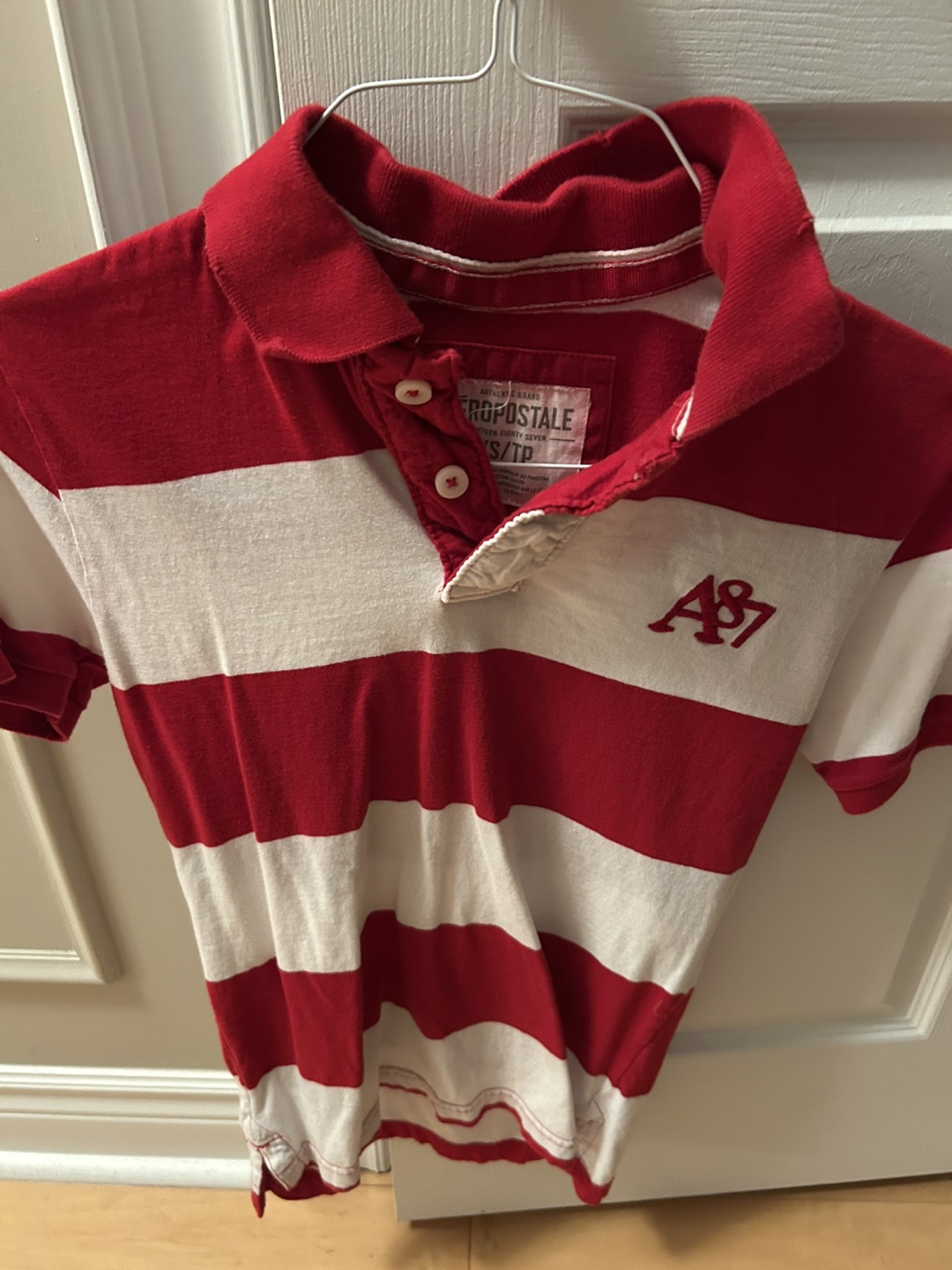 Aeropostale XS/TP Red & White Striped Polo