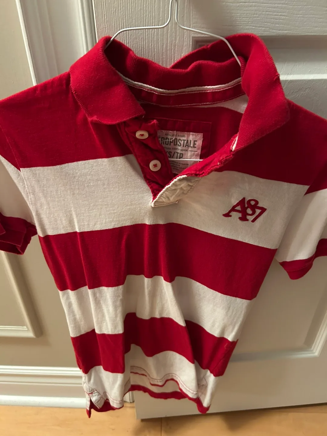 Aeropostale XS/TP Red & White Striped Polo thumbnail