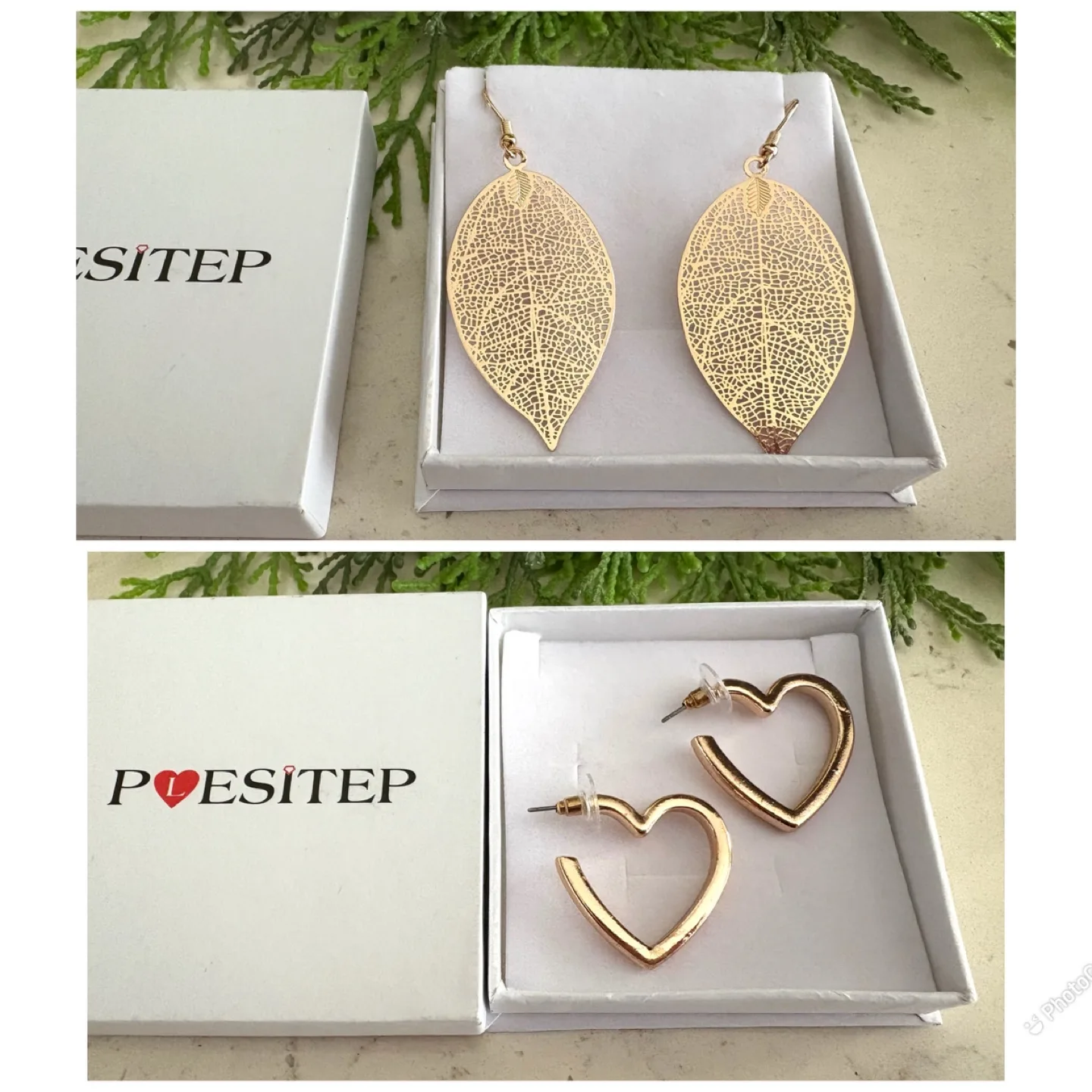 Gold Leaf & Heart Earrings - New thumbnail