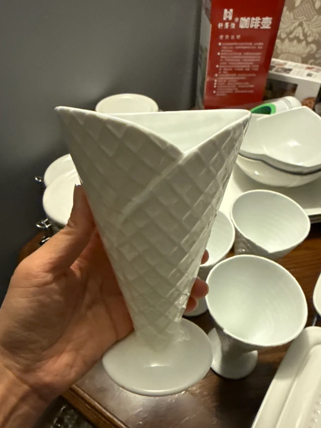 White Ceramic Ice Cream Cone Dessert Cups, Set of 4 image indicator(3)