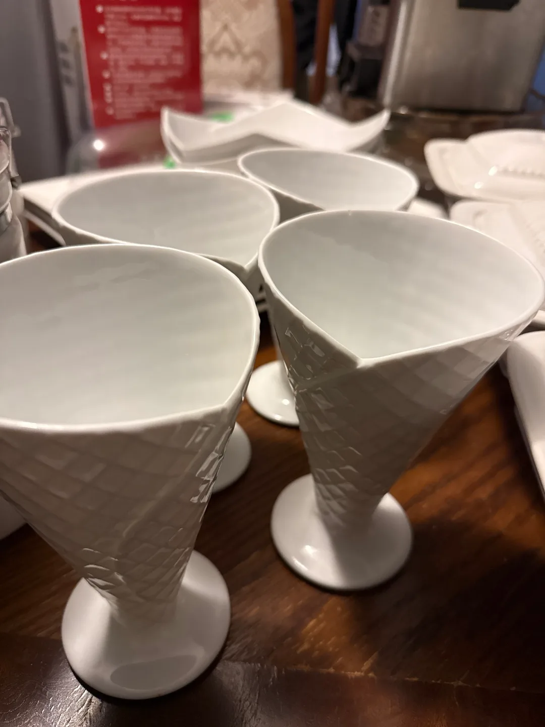 White Ceramic Ice Cream Cone Dessert Cups, Set of 4 thumbnail