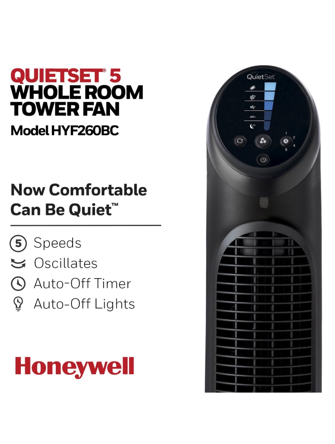 Honeywell QuietSet 5 Whole Room Tower Fan HYF260BC  for sale - photo 2
