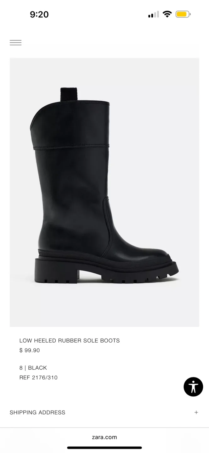 Zara Black Low Heeled Rubber Sole Boots - Size 8 thumbnail
