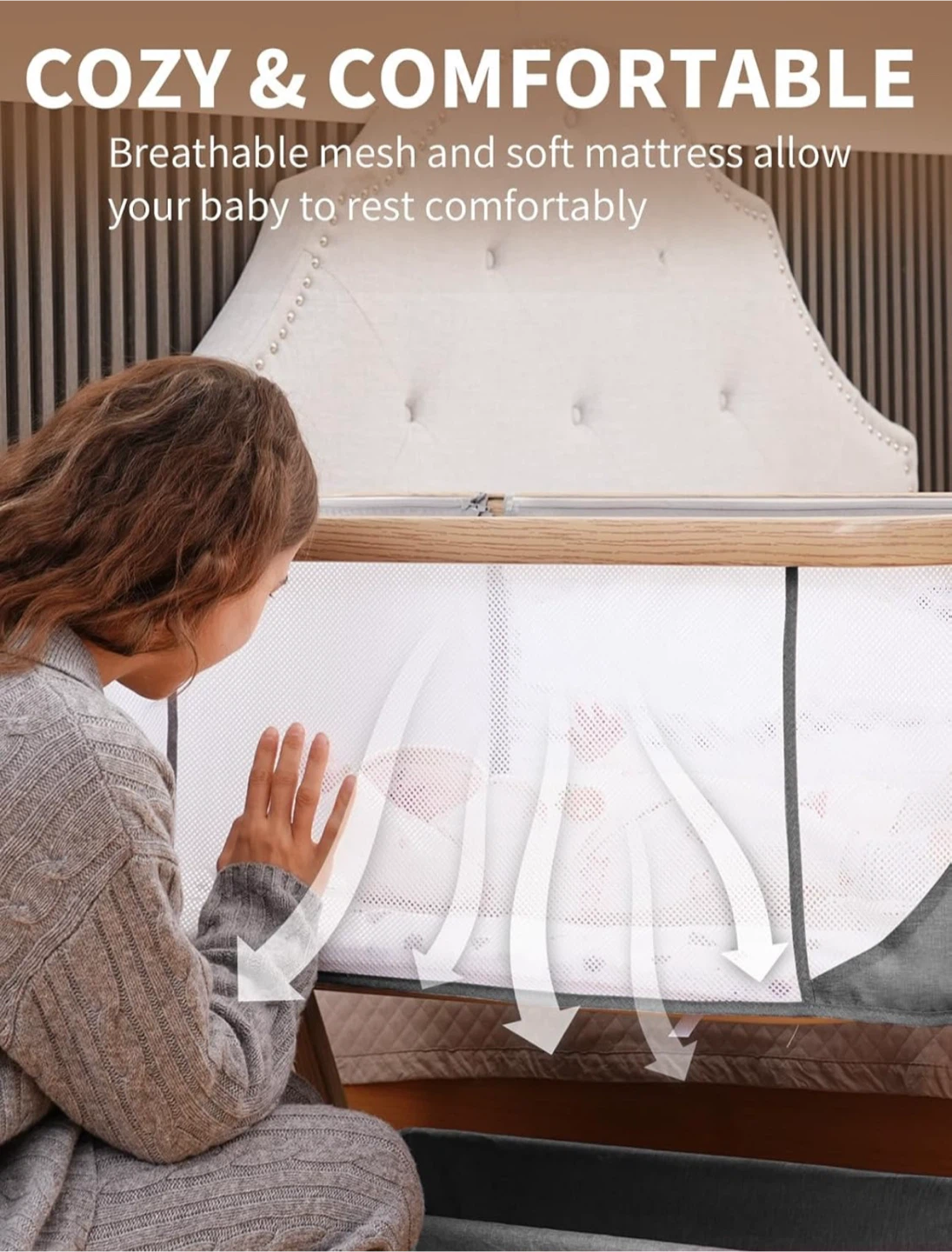 Baby Bassinet Bedside Sleeper - 3 in 1 Bassinets with Waterproof - photo 5