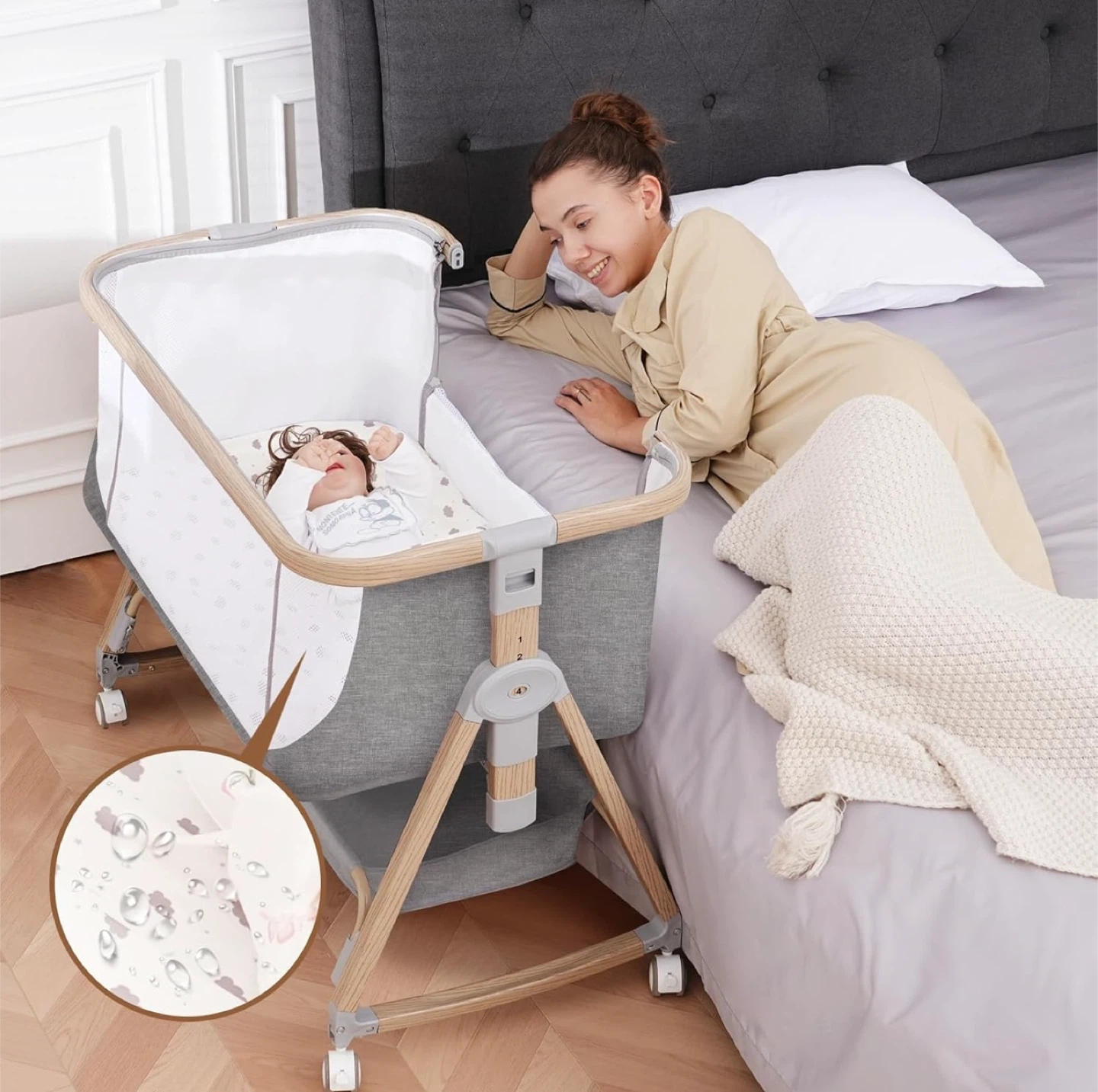 Baby Bassinet Bedside Sleeper - 3 in 1 Bassinets with Waterproof