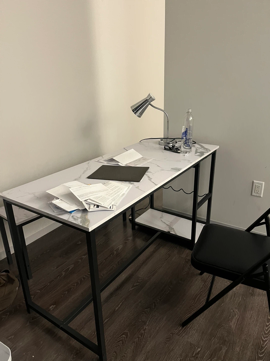 Marble Top Desk with Black Frame
