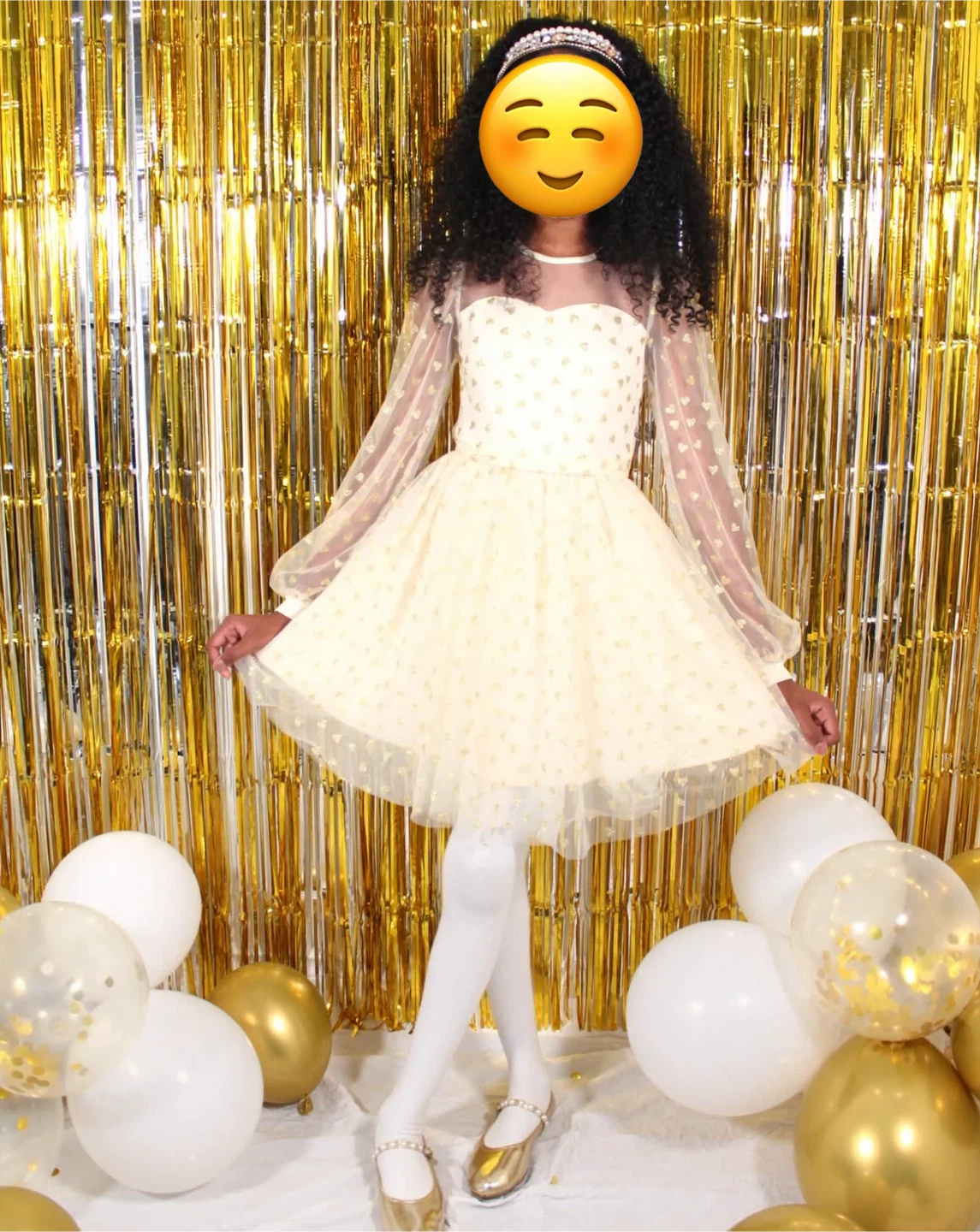 Gold Heart Tulle Dress - Size 10-11Y
