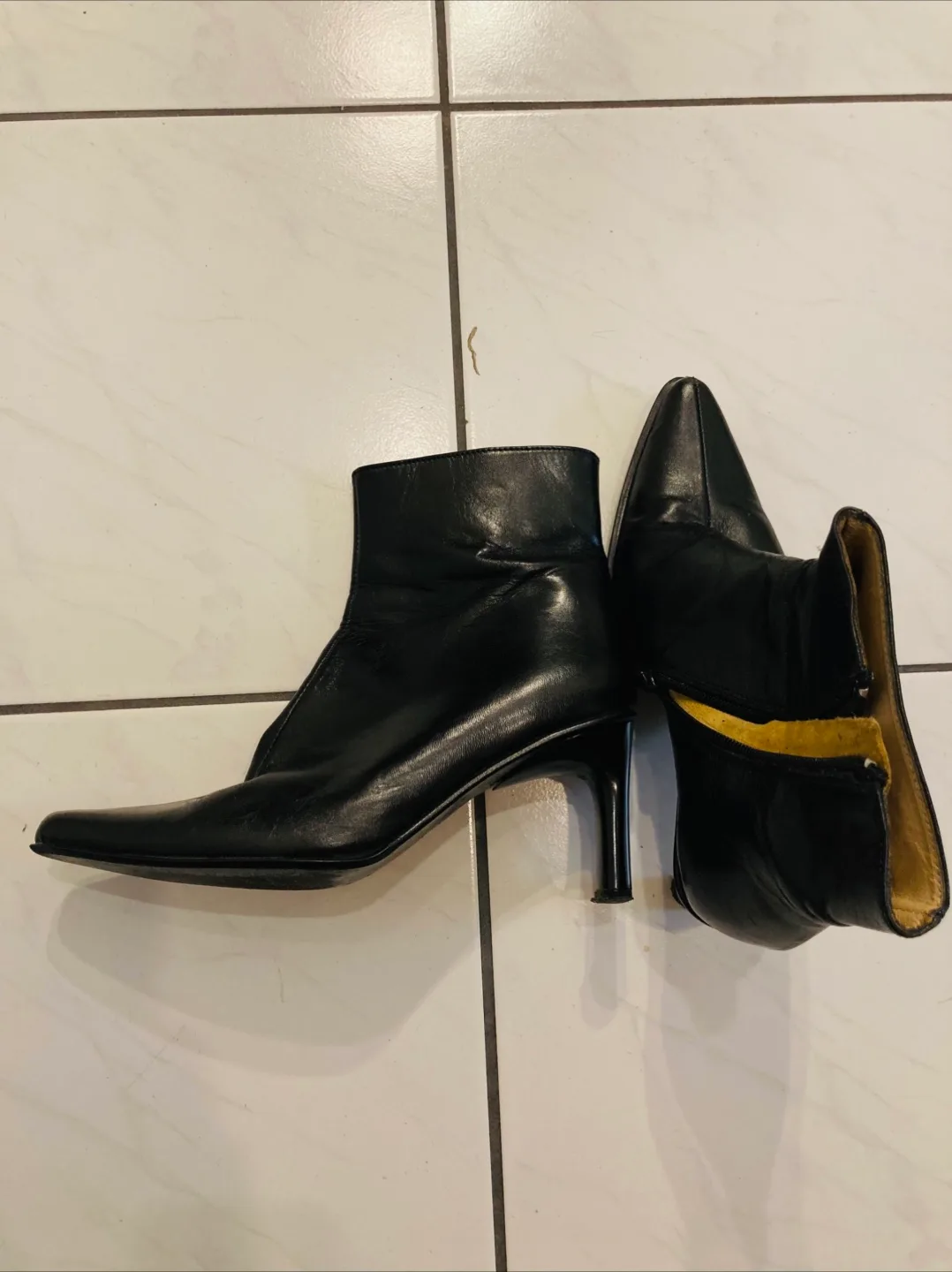 Black Leather Ankle Boots, Size 7