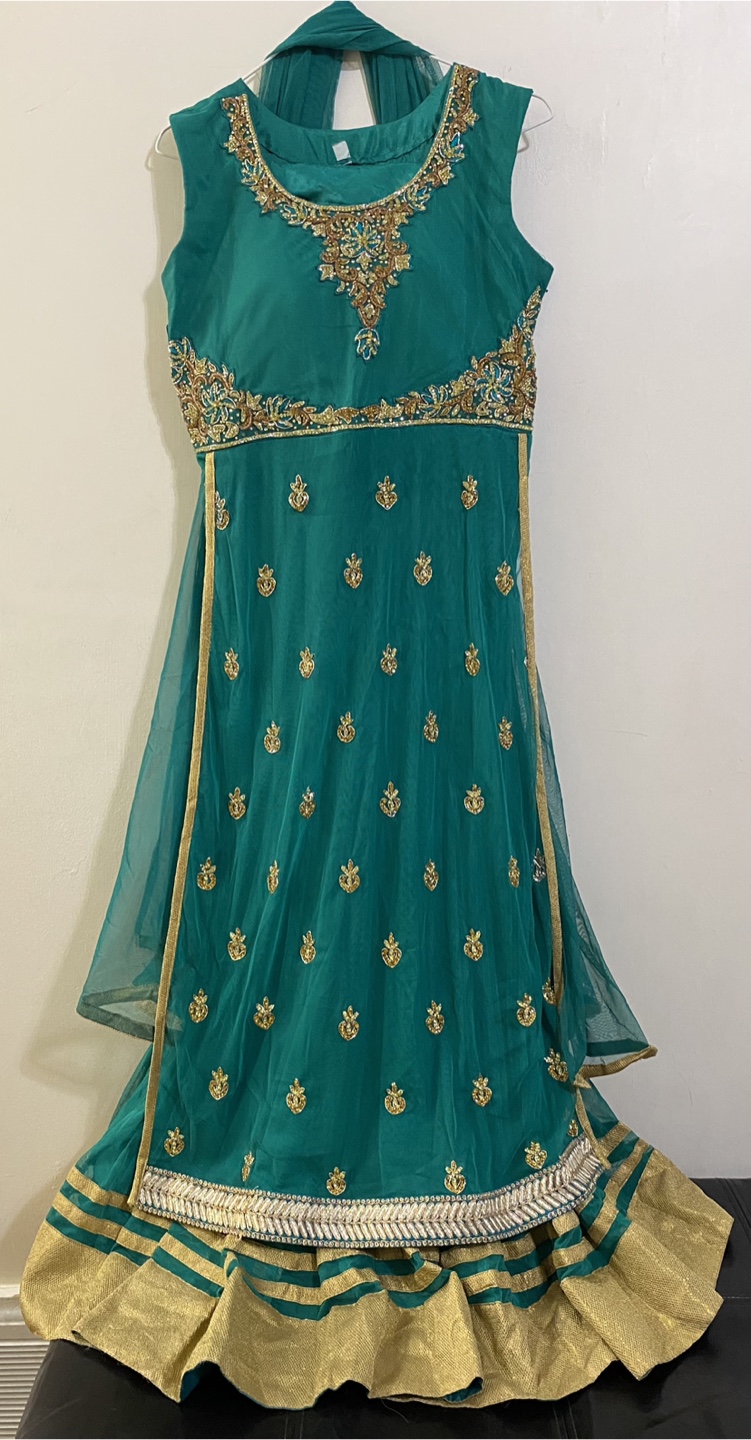Green & Gold Embroidered Dress