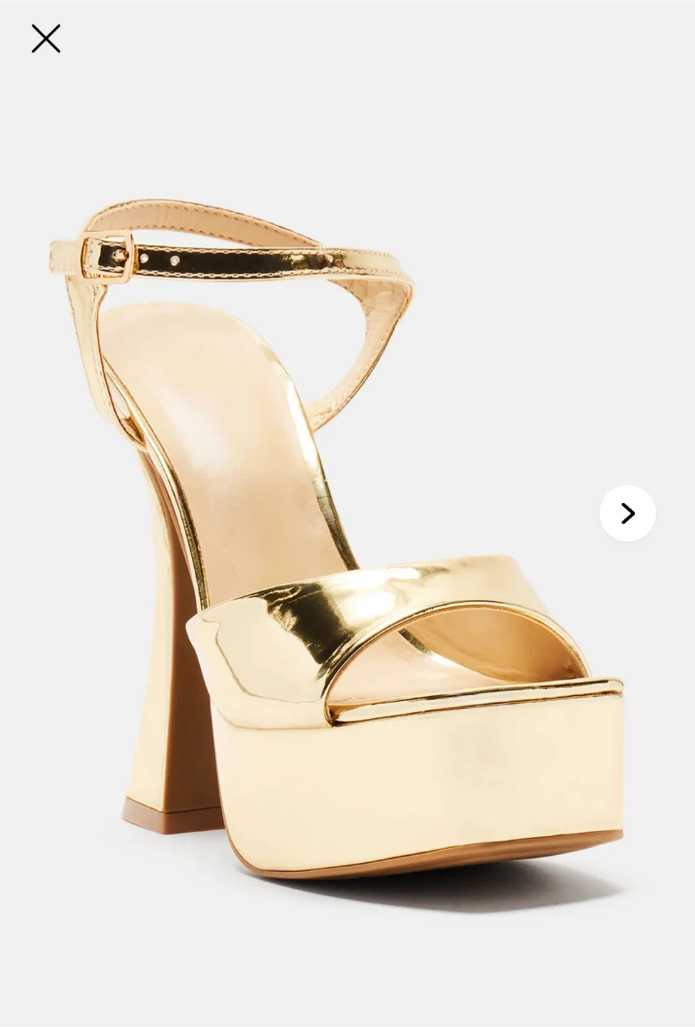 Fashion Nova Gold Platform Heels, Size 7.5