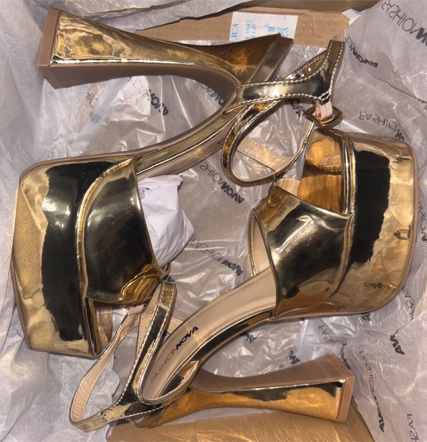 Fashion Nova Gold Platform Heels, Size 7.5 - photo 3
