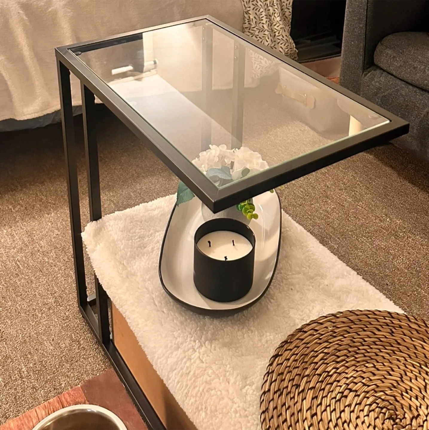 Ikea Side Table with Glass Top(MOVEOUT SALE) thumbnail