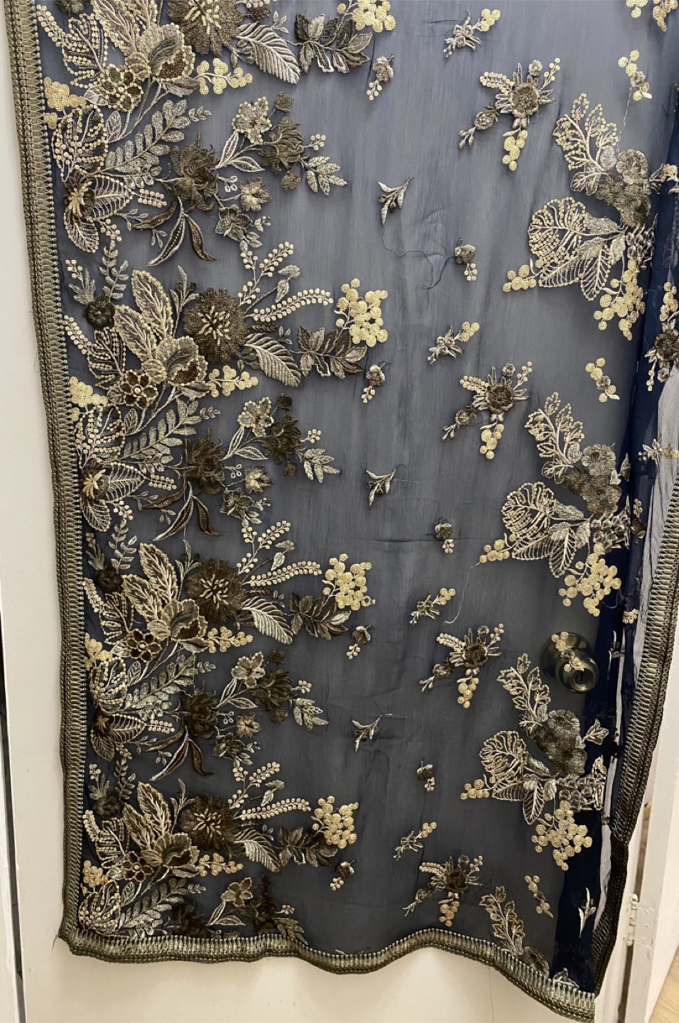 Floral Embroidered Dupatta Scarf - Navy & Gold