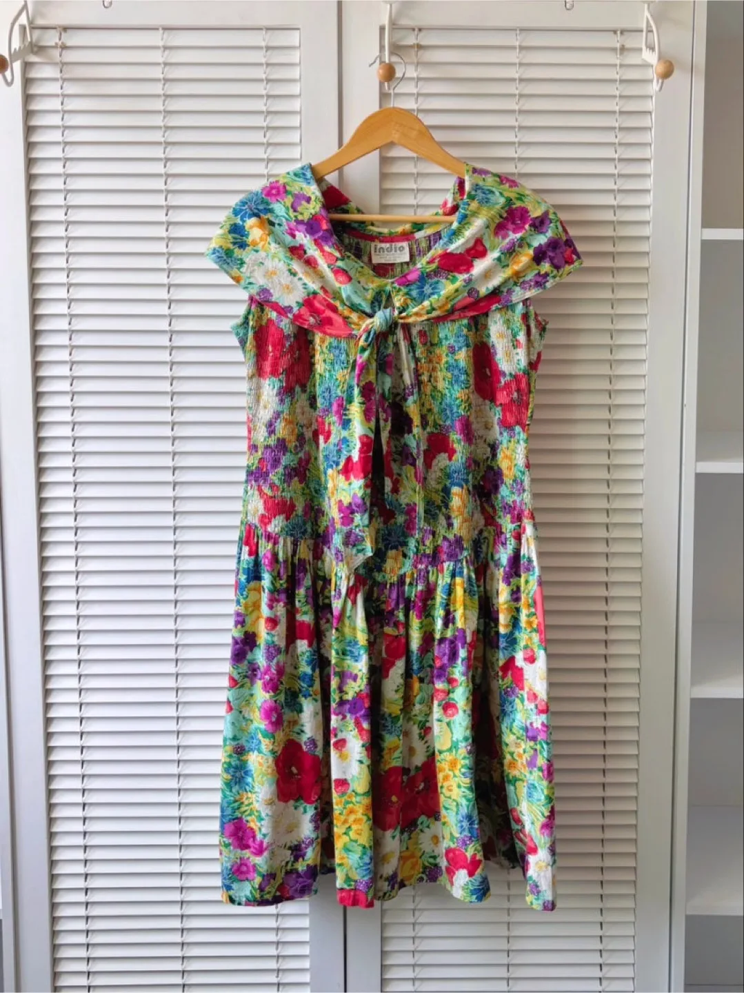 Indio Floral Cape Collar Dress Smocked Midi Sundress thumbnail