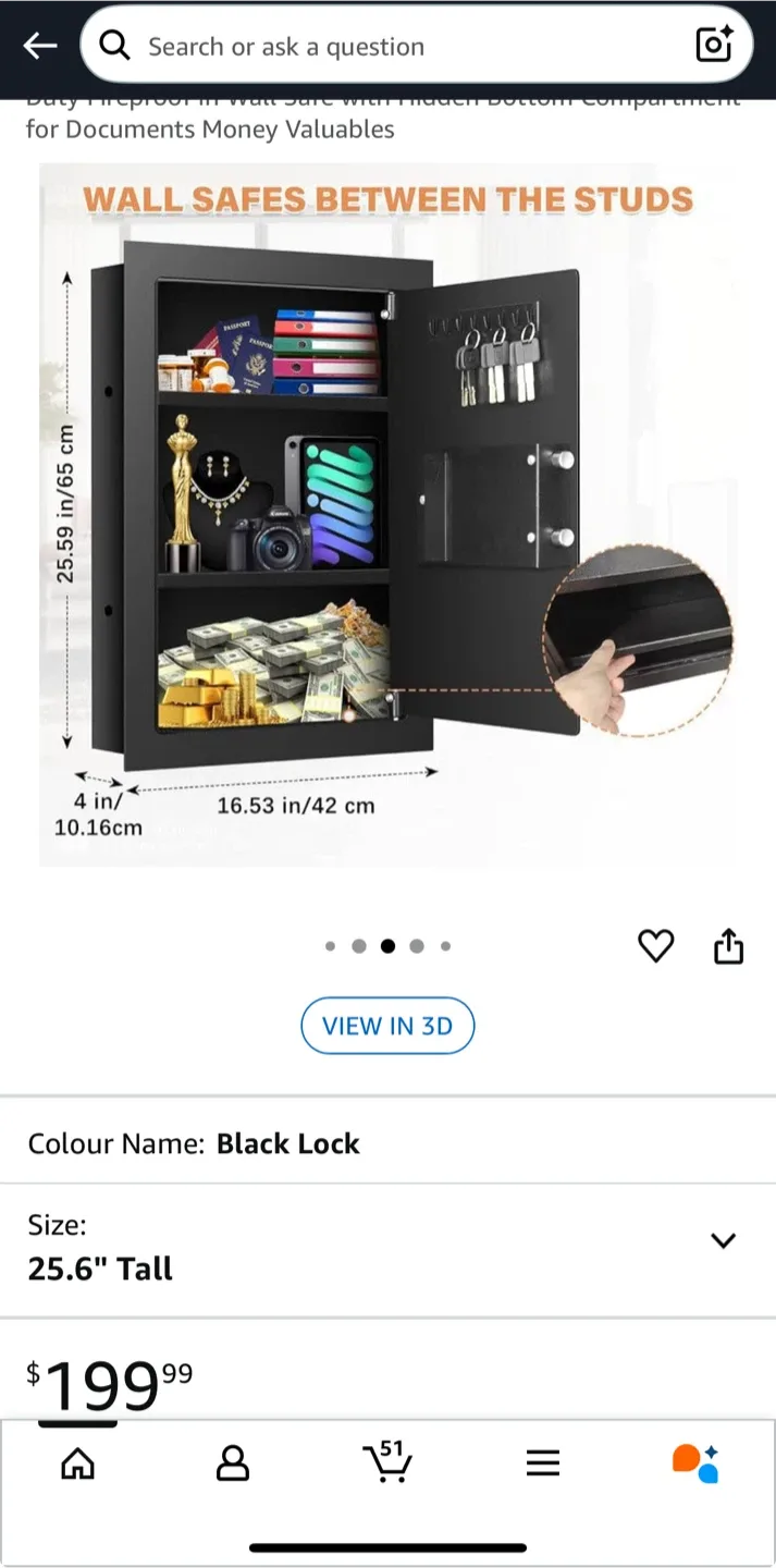 25.6" Tall Wall Safes Between the Studs Fireproof NEW thumbnail