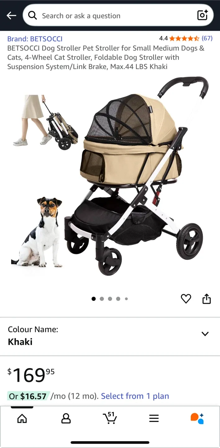 Pet Stroller for Dogs & Cats, 4-Wheel Foldable Stroller - NEW thumbnail