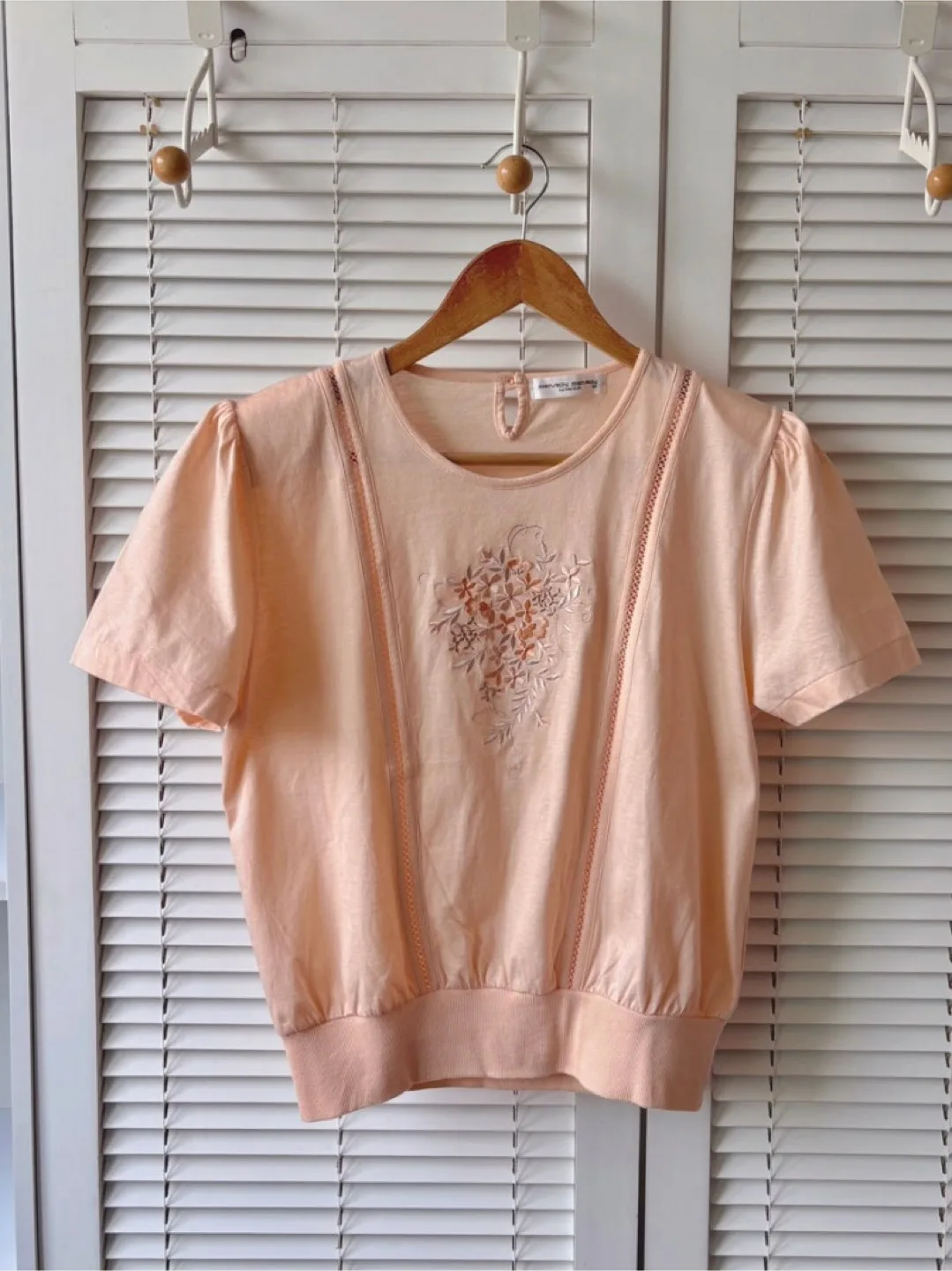 Peach Puff Sleeve Embroidered Top 100% Cotton thumbnail