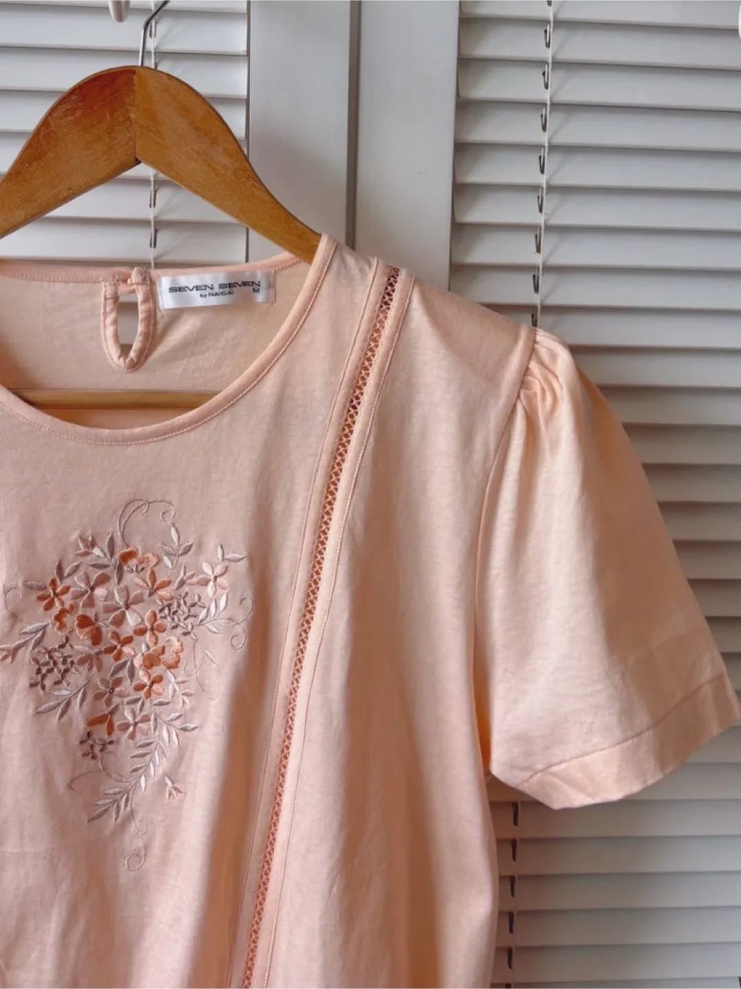 Peach Puff Sleeve Embroidered Top 100% Cotton image indicator(7)