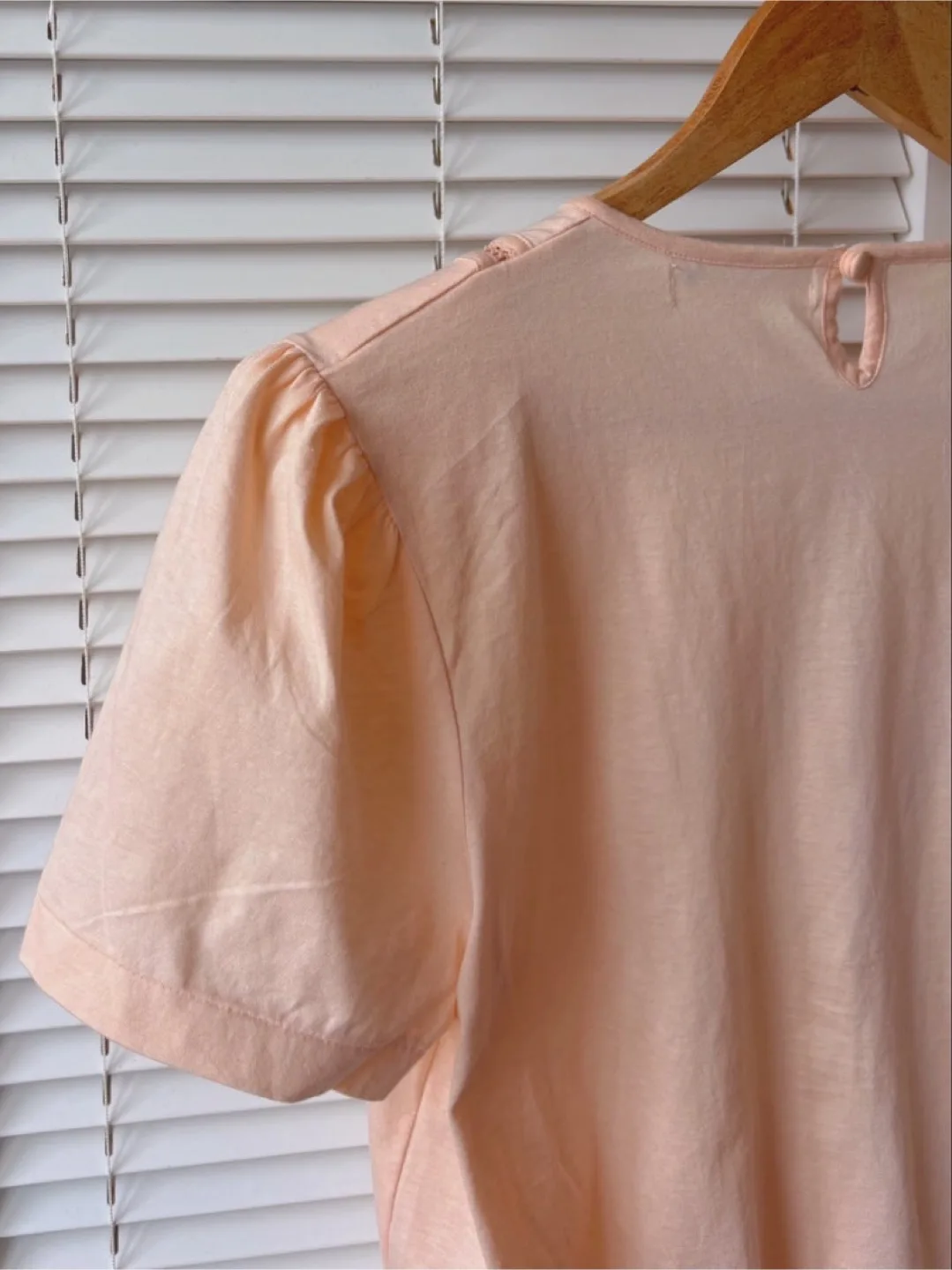 Peach Puff Sleeve Embroidered Top 100% Cotton image indicator(3)