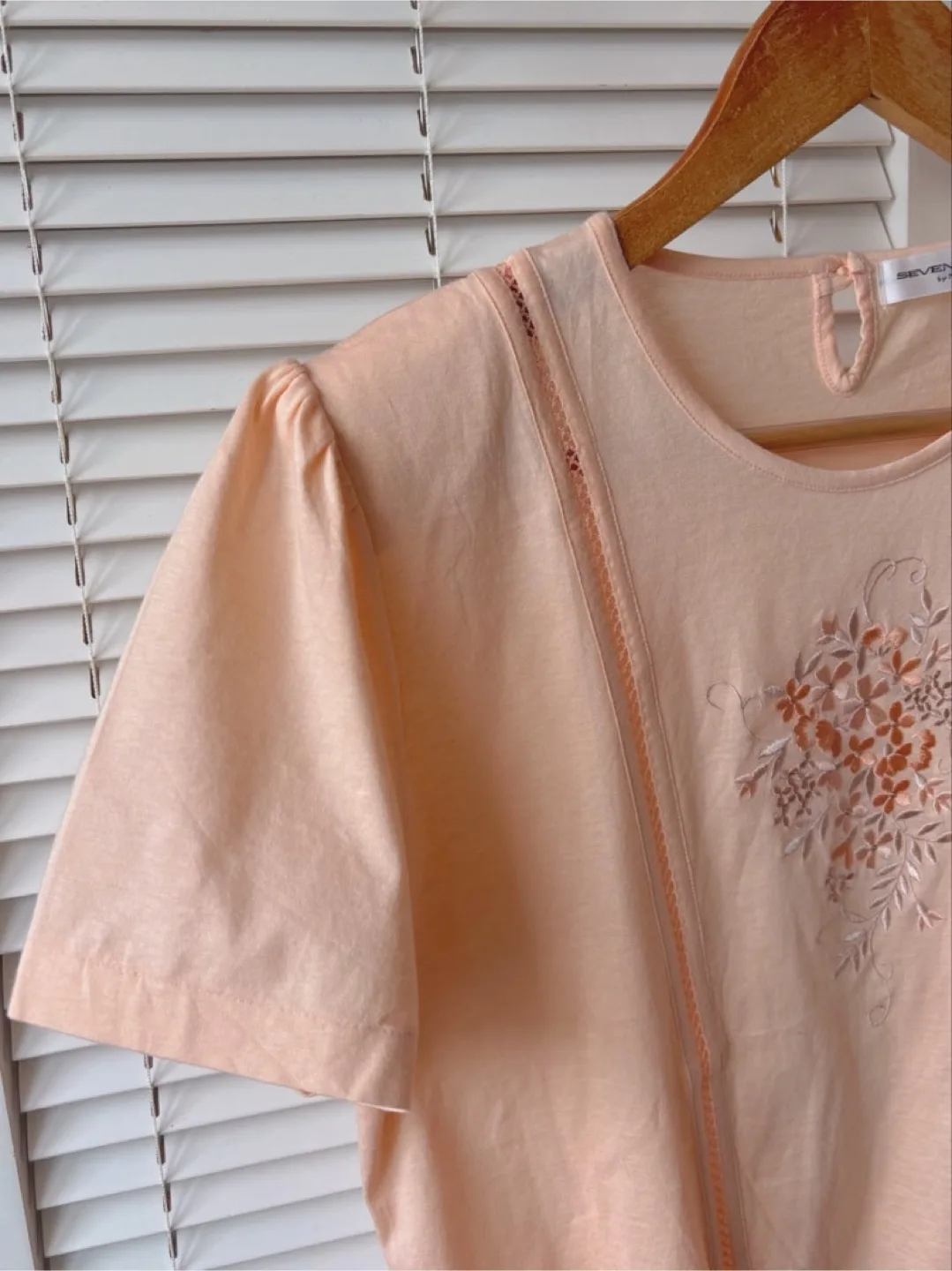 Peach Puff Sleeve Embroidered Top 100% Cotton image indicator(8)