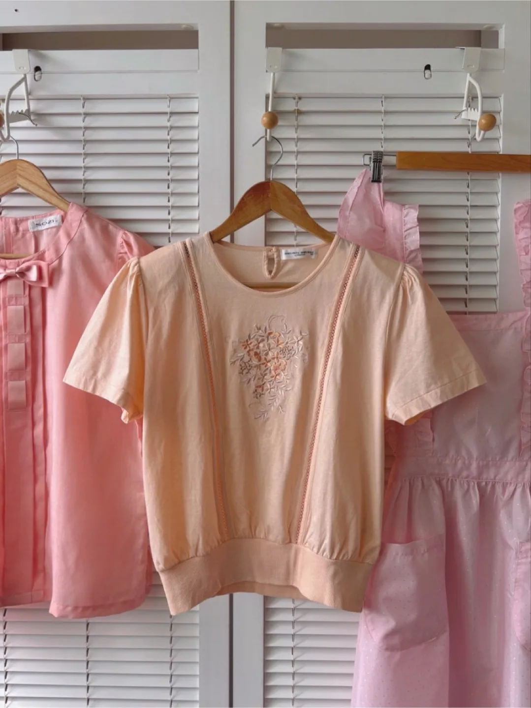 Peach Puff Sleeve Embroidered Top 100% Cotton image indicator(10)