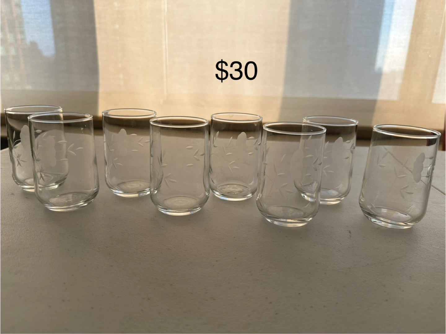 Set of 8 Etched juice glasses