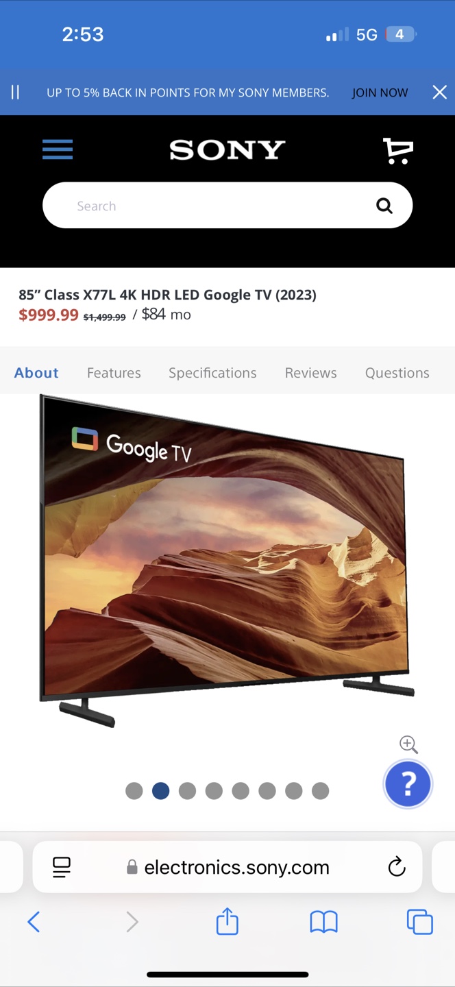 Sony 85" Class X77L 4K HDR LED Google TV (2023)