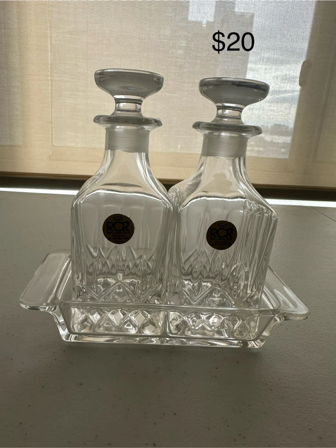 Crystal Olive Oil & Vinegar Cruet Set- Like New!