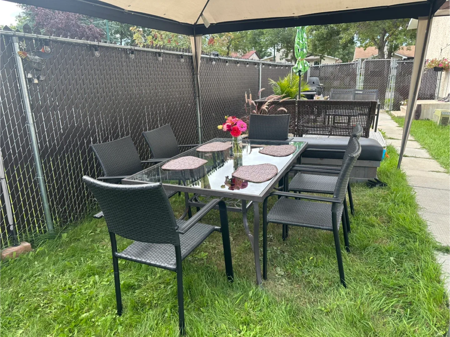 Outdoor Patio Dining Set with Glass Table and Six Chairs 🥕 image indicator(2)