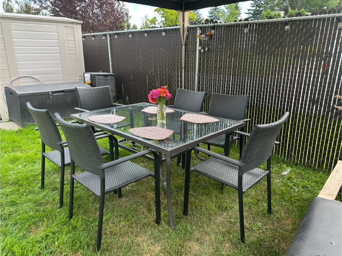 Outdoor Patio Dining Set with Glass Table and Six Chairs 🥕 image indicator(3)