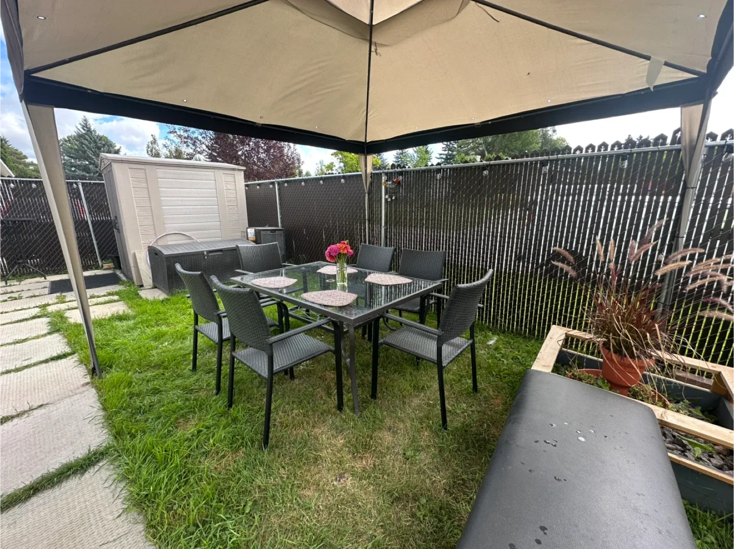 Outdoor Patio Dining Set with Glass Table and Six Chairs 🥕 image indicator(4)