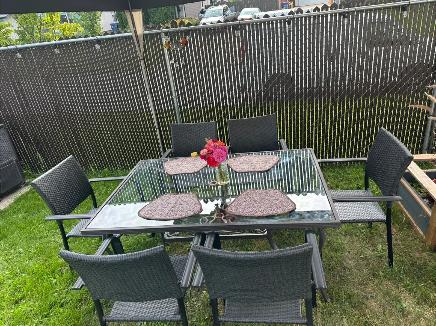 Outdoor Patio Dining Set with Glass Table and Six Chairs 🥕 image indicator(10)