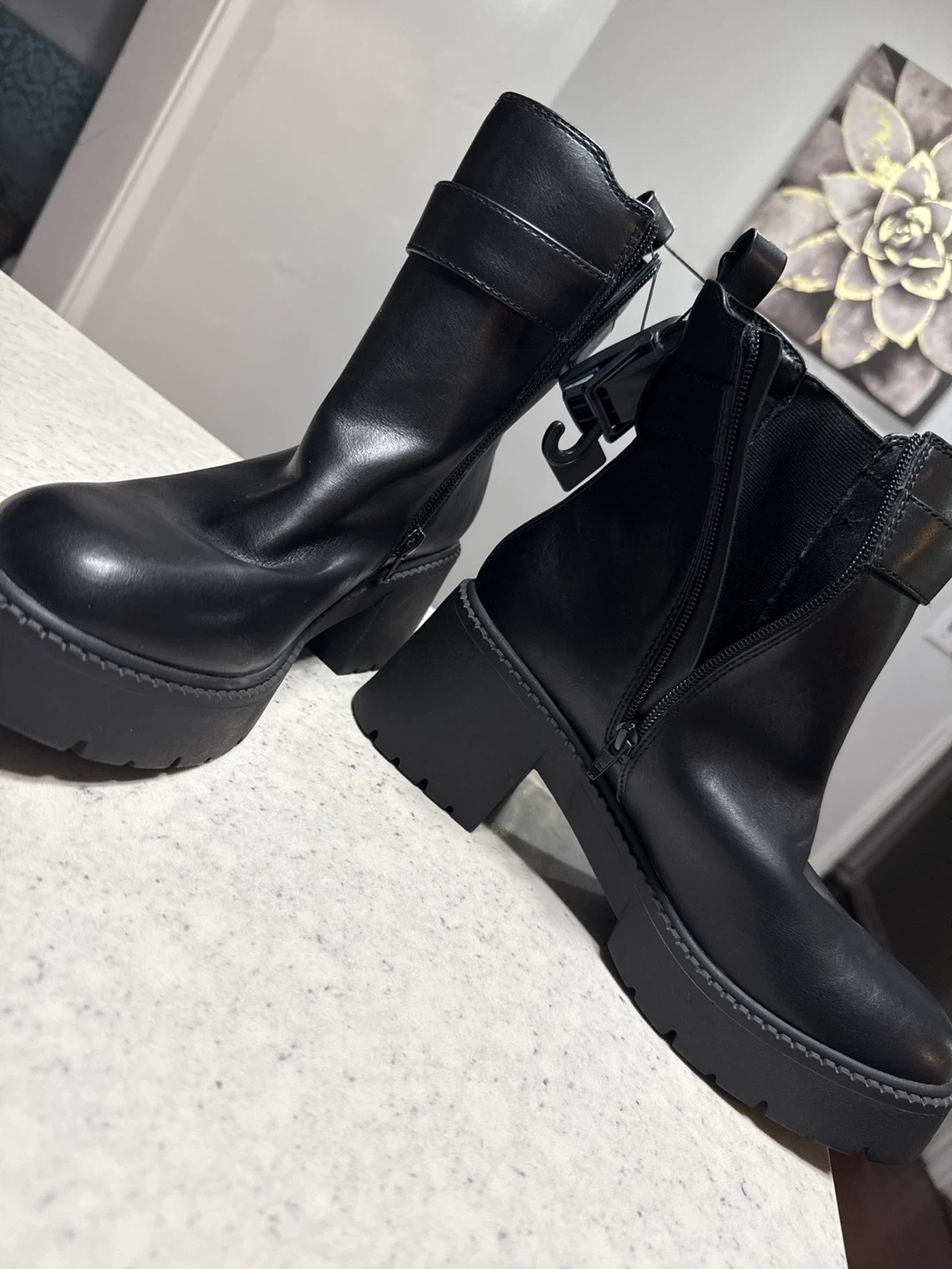Black Platform Ankle Boots, Size 10 - photo 2