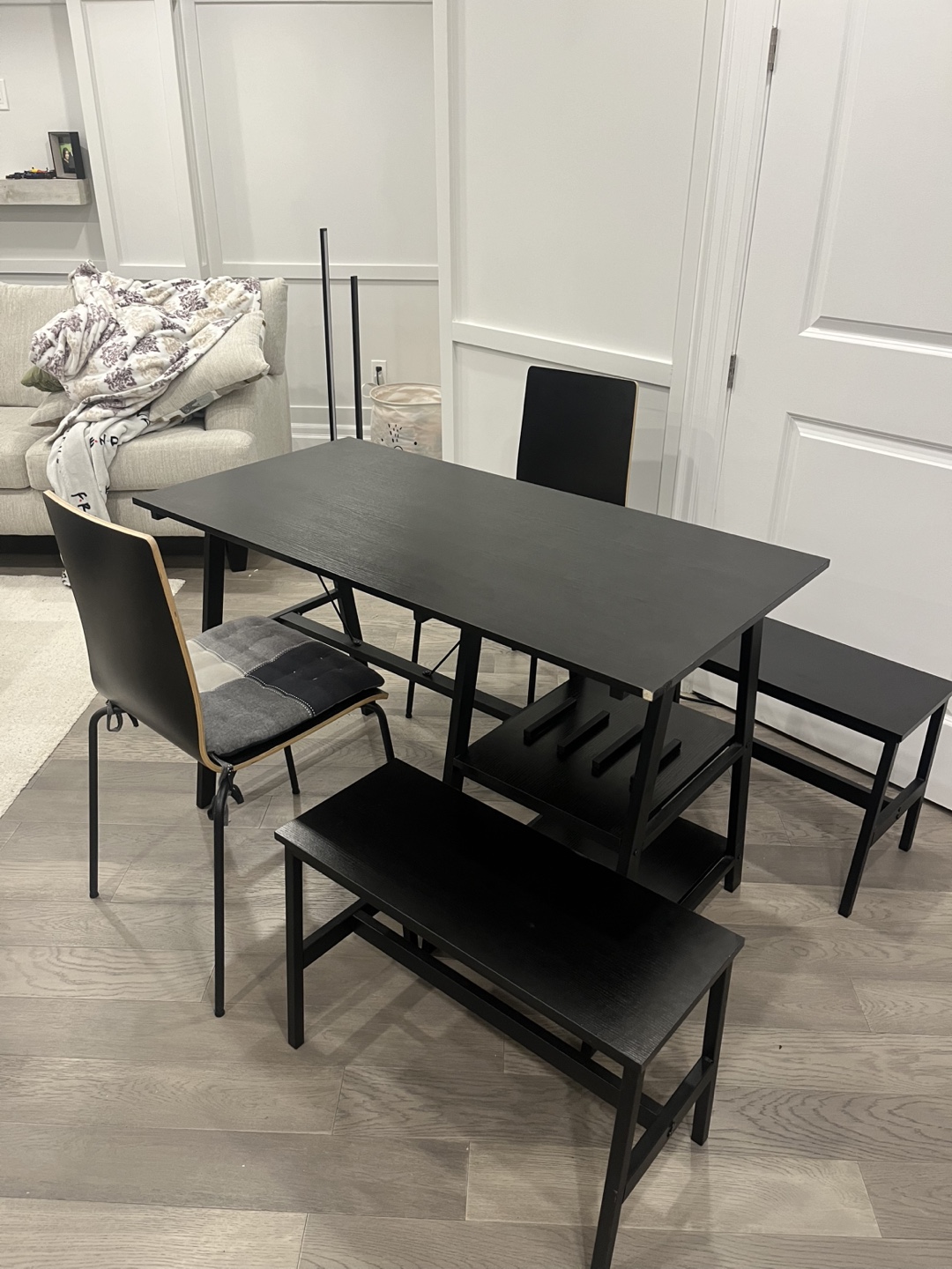 Black Dining Table Set with 2 Chairs & Bench
