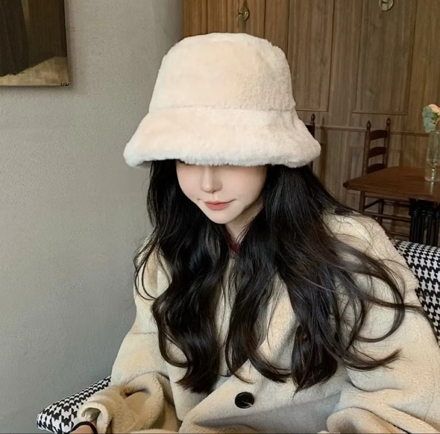 Fuzzy Bucket Hat - Cream Colour thumbnail