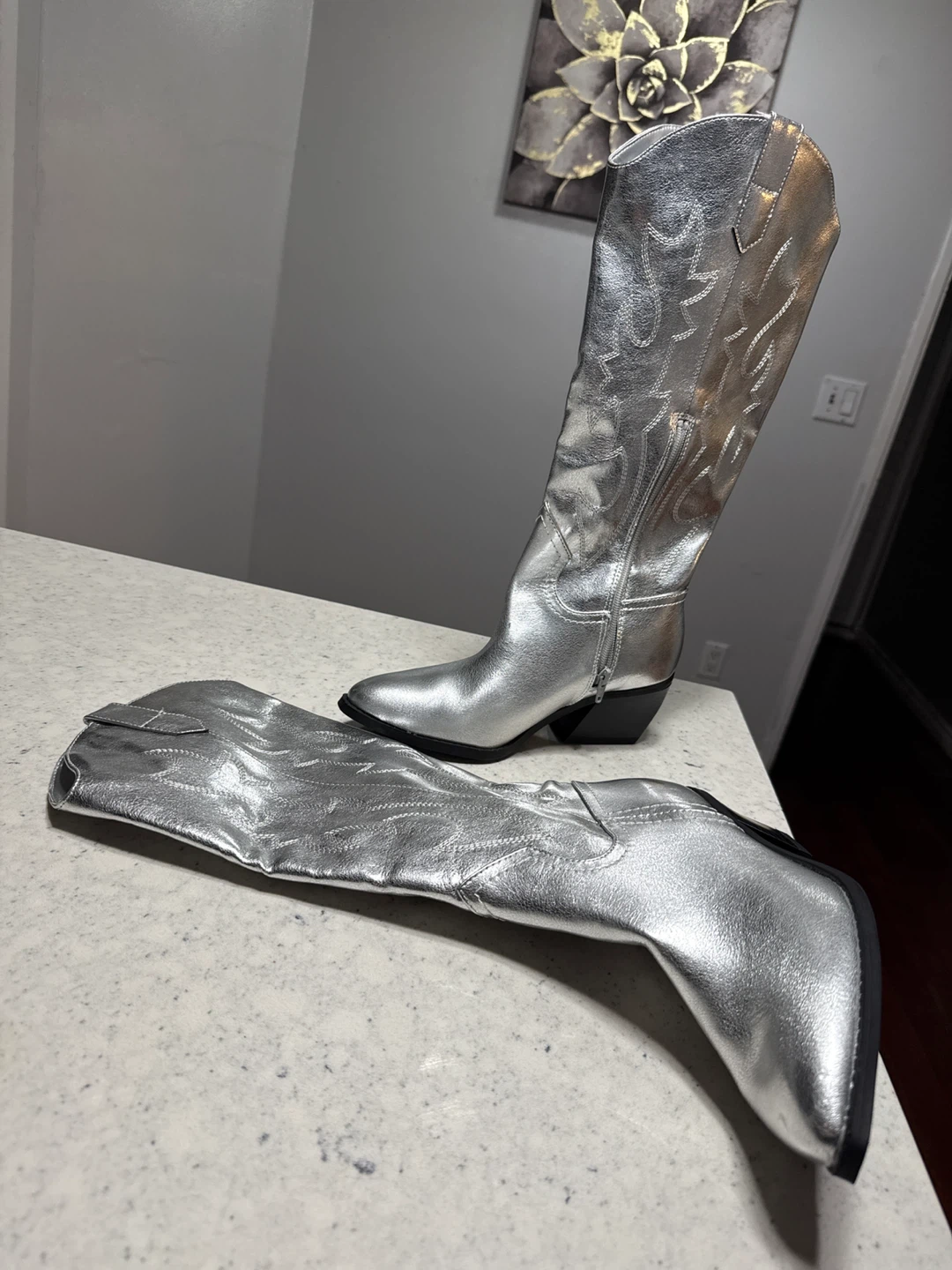 Madden NYC Silver Cowboy Boots - Size 7