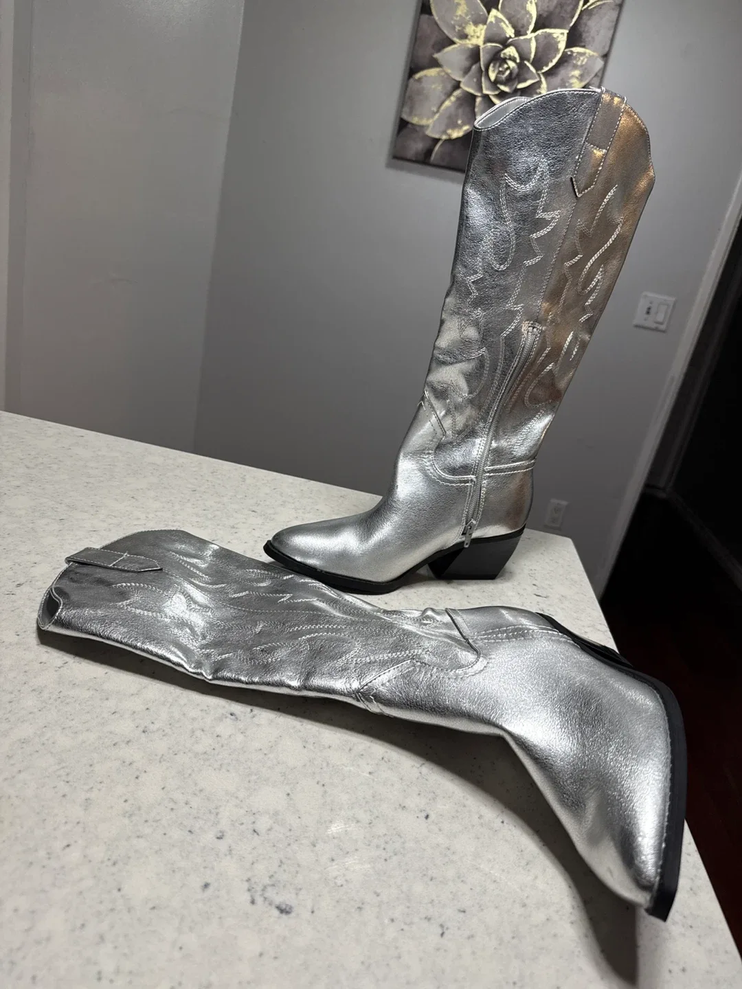 Madden NYC Silver Cowboy Boots - Size 7 thumbnail