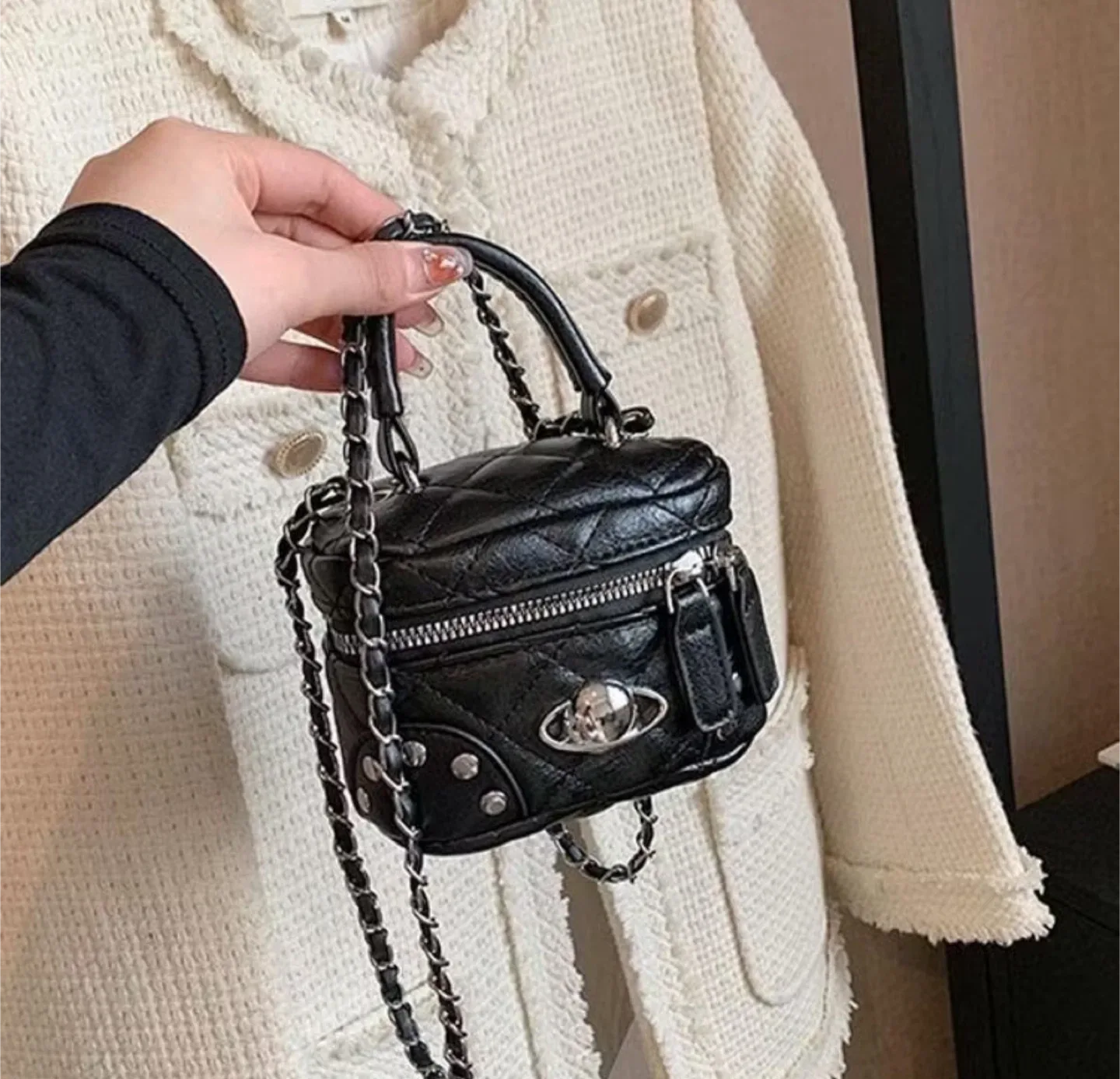 Black Quilted Mini Vanity Bag thumbnail