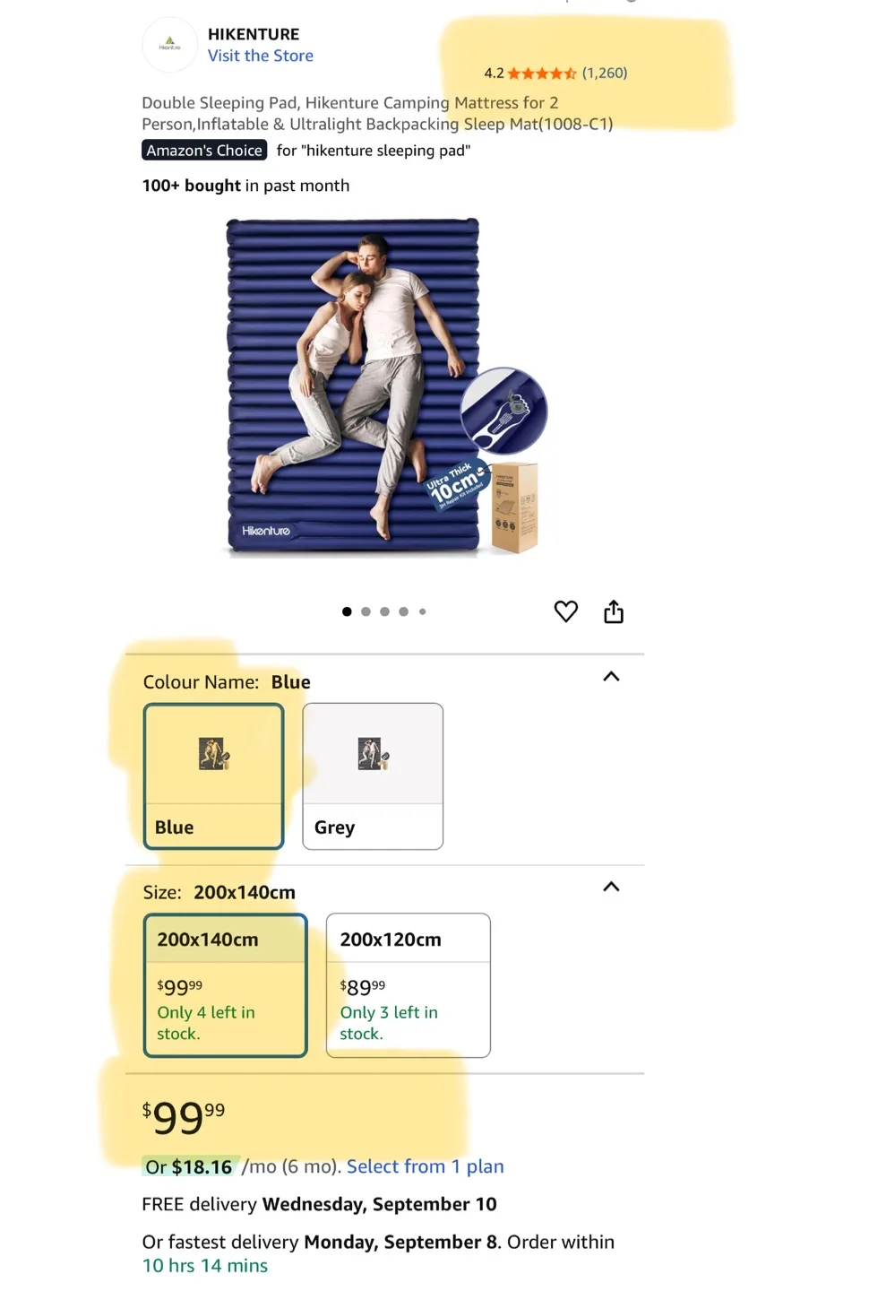 Hikenture Inflatable Sleeping Pad - Like New! image indicator(10)