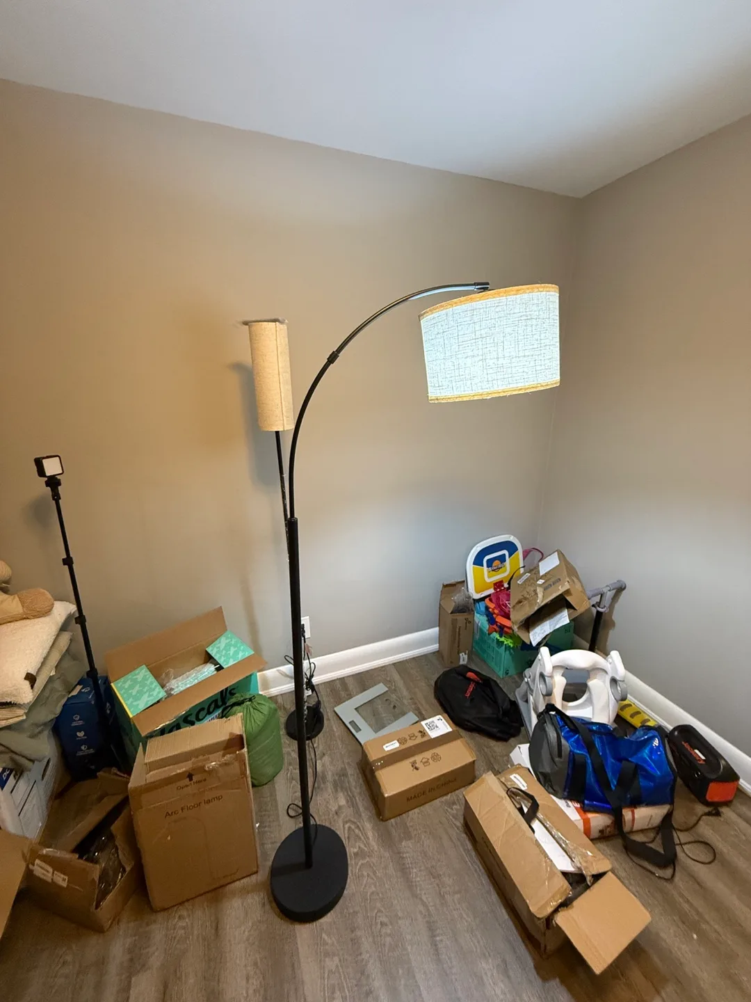 Arc Floor Lamp - Adjustable Head, Linen Shade thumbnail