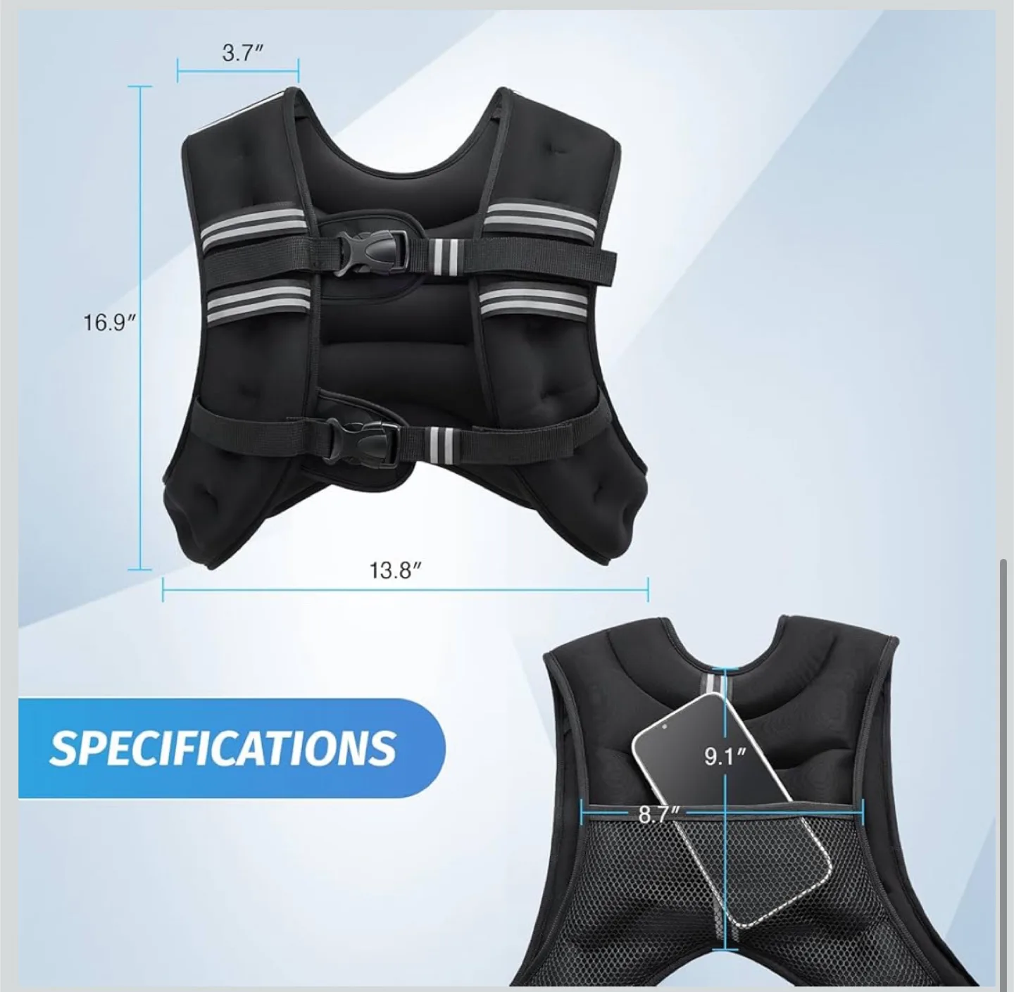 Adjustable Weighted Vest - Black 16 lb image indicator(7)