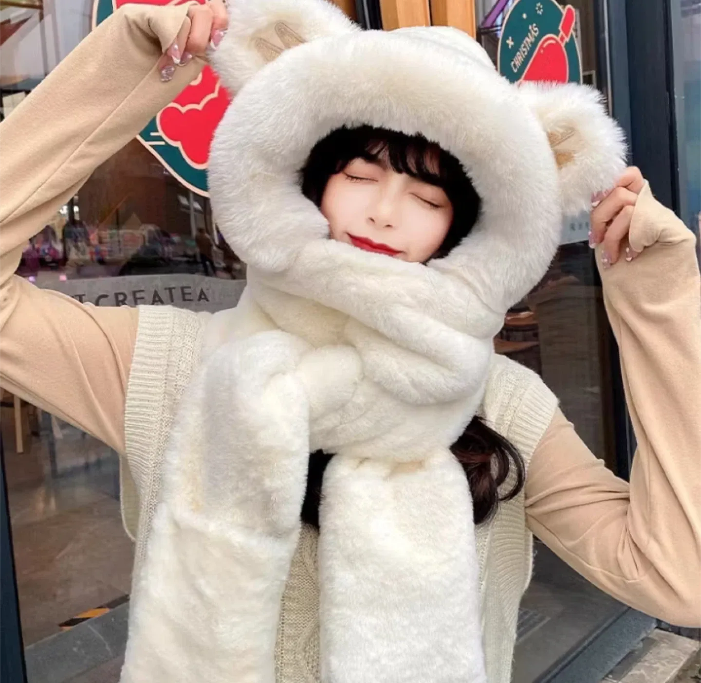 Fur hood with gloves thumbnail