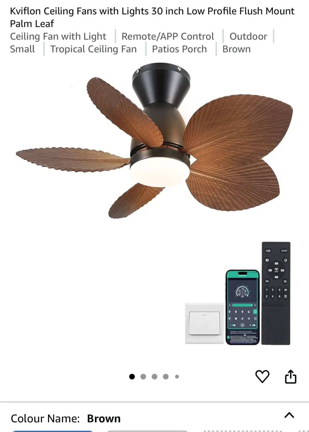 Kviflon 30" Tropical Ceiling Fan w/ Remote - Brown thumbnail