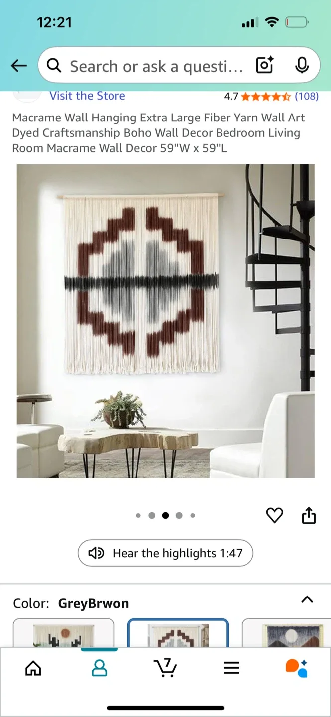 Macrame Wall Hanging 59"x59" Grey/Brown image indicator(3)