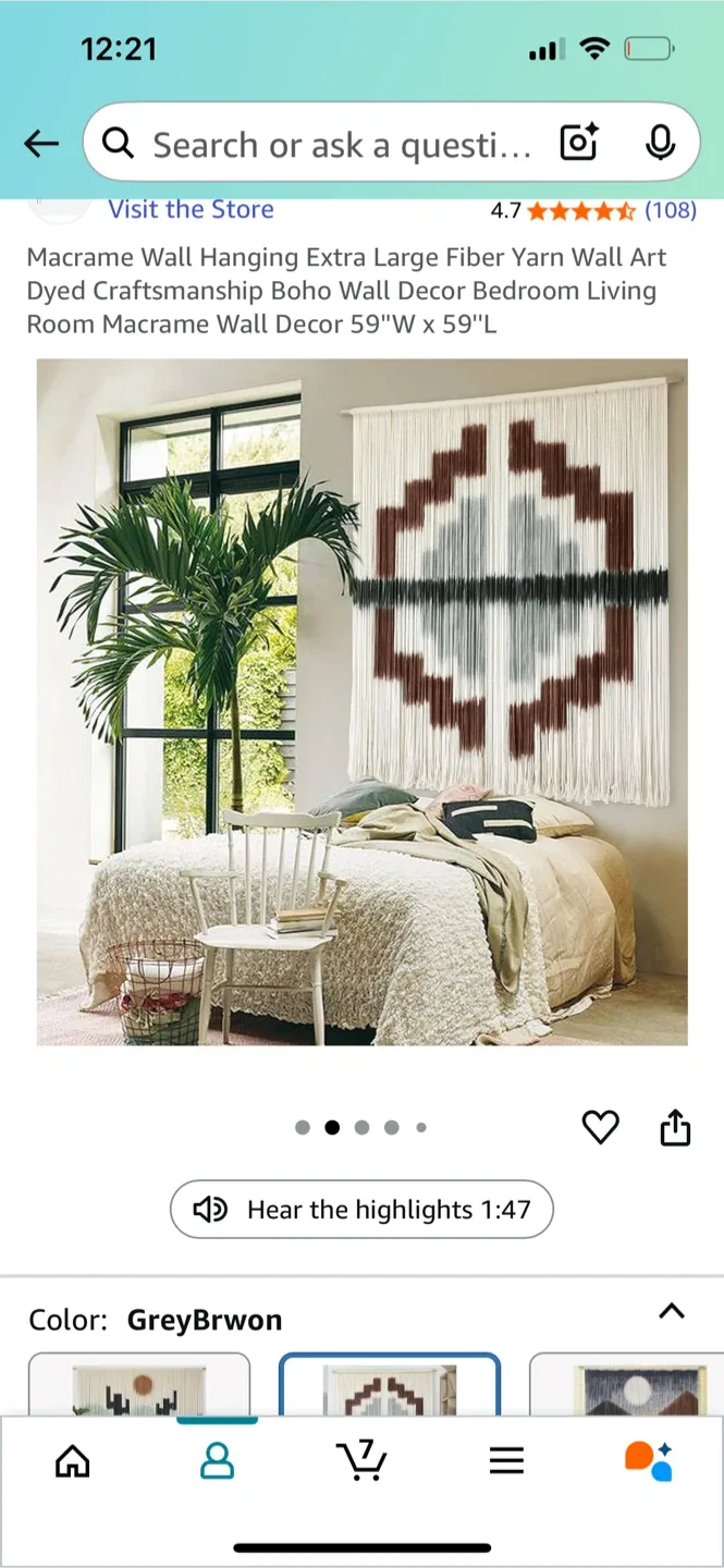 Macrame Wall Hanging 59"x59" Grey/Brown image indicator(2)