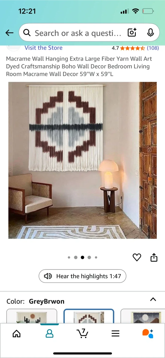 Macrame Wall Hanging 59"x59" Grey/Brown image indicator(5)