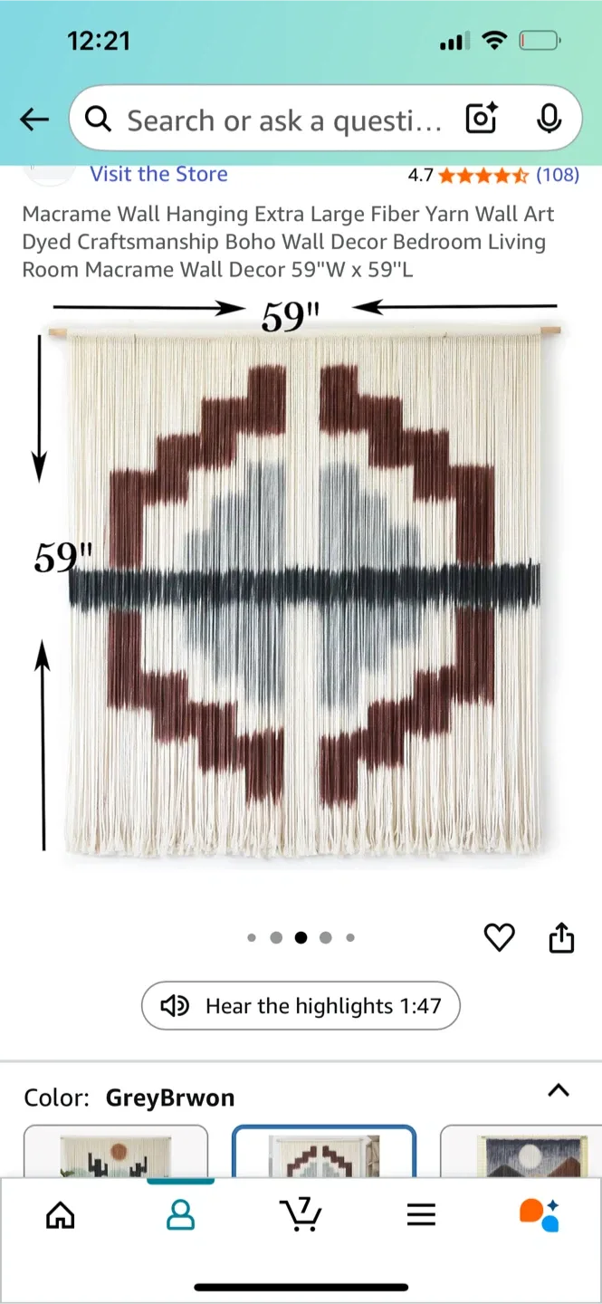 Macrame Wall Hanging 59"x59" Grey/Brown image indicator(6)