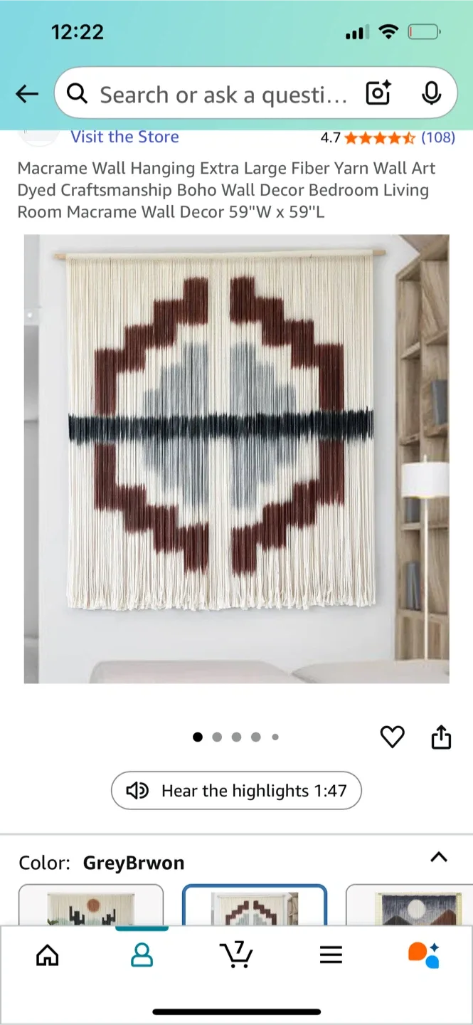 Macrame Wall Hanging 59"x59" Grey/Brown image indicator(7)